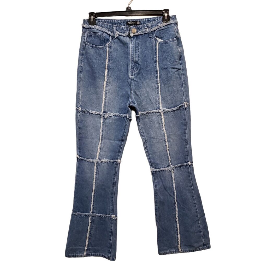 Nasty Gal Light Blue Grid Seam Detail Flare Jeans Women’s Size 10